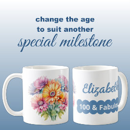100. Geburtstagsname Gerbera Blume blau Kaffeetasse