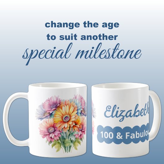 100. Geburtstagsname Gerbera Blume blau Kaffeetasse