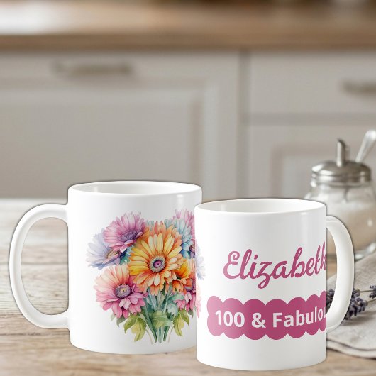 100. Geburtstagsname Gerbera Blume rosa Kaffeetasse