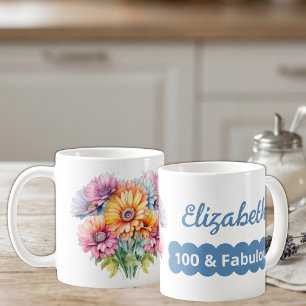 100. Geburtstagsname Gerbera Blumen blau Kaffeetasse