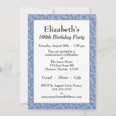 100. Geburtstagspartei Blau/Weiß Zahlenmuster Einladung (Vorderseite)