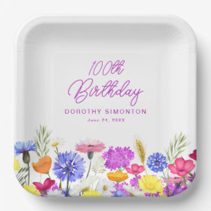 100. Geburtstagspartei Lila Wildblume Custom Pappteller