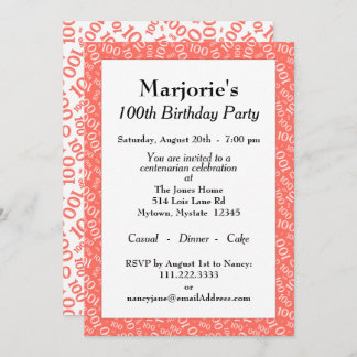 100. Geburtstagsparteisenmuster/Muster der weißen Einladung