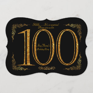 100. Geburtstagsparty 100., Gatsby, schwarz & gold Einladung