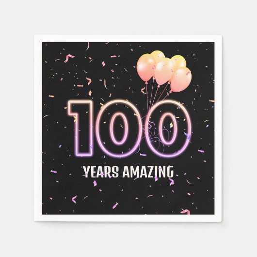 100. Geburtstagsparty Balloons und Confetti Serviette (Vorderseite)