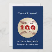 100. Geburtstagsparty Baseball Blue and Red Einladung (Vorderseite)