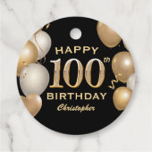 100. Geburtstagsparty Black and Gold Ballons Geschenkanhänger (Rückseite)