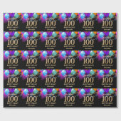 100. Geburtstagsparty Black and Gold Ballons Geschenkpapier (Flach)