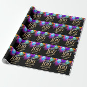 100. Geburtstagsparty Black and Gold Ballons Geschenkpapier (Ungerollt)