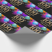 100. Geburtstagsparty Black and Gold Ballons Geschenkpapier (Ecke)