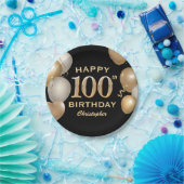 100. Geburtstagsparty Black and Gold Ballons Pappteller (Party)