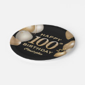 100. Geburtstagsparty Black and Gold Ballons Pappteller (Schrägansicht)