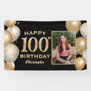 100. Geburtstagsparty Black and Gold Balloons Foto Banner