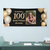 100. Geburtstagsparty Black and Gold Balloons Foto Banner (Messe)