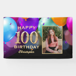 100. Geburtstagsparty Black and Gold Balloons Foto Banner