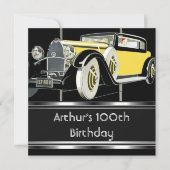 100. Geburtstagsparty Black Vintage Car Mans Einladung (Vorderseite)