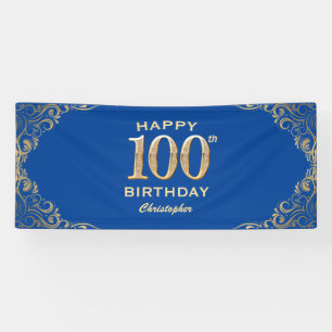 100. Geburtstagsparty Blue and Gold Glitzer Frame Banner