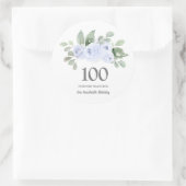 100. Geburtstagsparty Blue Rose Eukalyptus Runder Aufkleber (Tasche)