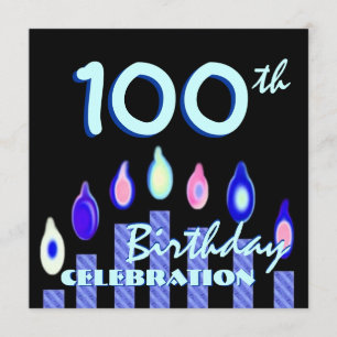 100. Geburtstagsparty Blue Striping Kerzen Einladung