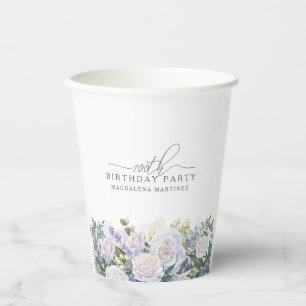 100. Geburtstagsparty Blue White Floral Custom Pappbecher