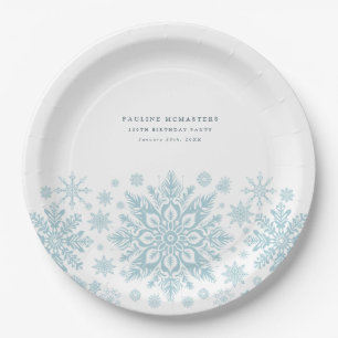 100. Geburtstagsparty Blue White Snowflake Custom Pappteller