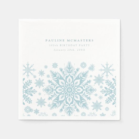 100. Geburtstagsparty Blue White Snowflake Winter Serviette (Vorderseite)