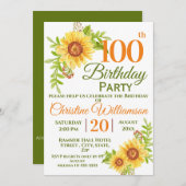 100. Geburtstagsparty Blumenblume Einladung (Vorne/Hinten)