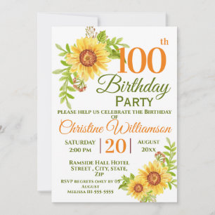 100. Geburtstagsparty Blumenblume Einladung