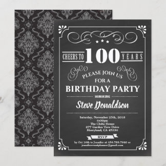 100. Geburtstagsparty Calkboard Retro Vintag Einladung