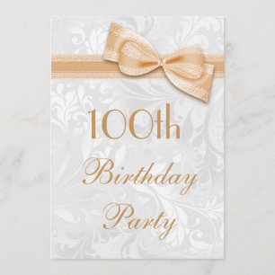 100. Geburtstagsparty Damask und Imitats Bow Einladung