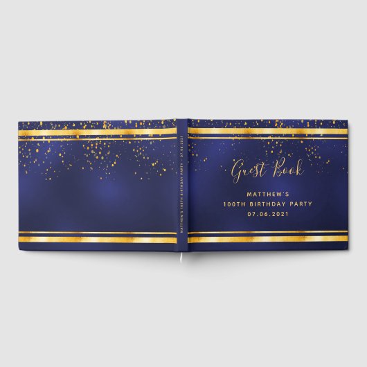 100. Geburtstagsparty dunkelblaue Goldkonfetti Gästebuch (Voll)