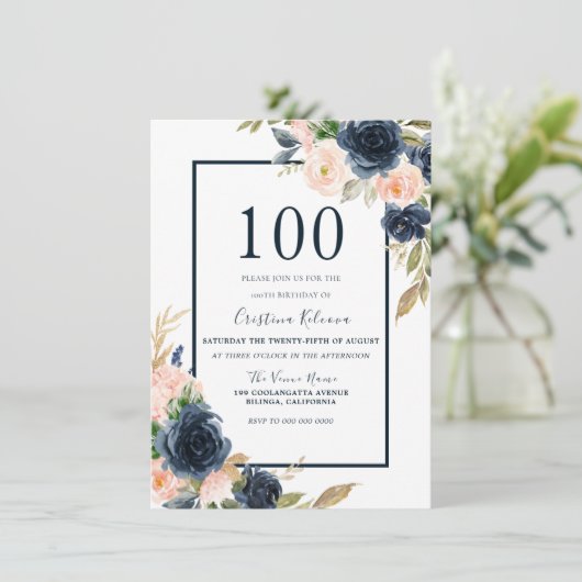 100. Geburtstagsparty Einladung (Stehend Vorderseite)