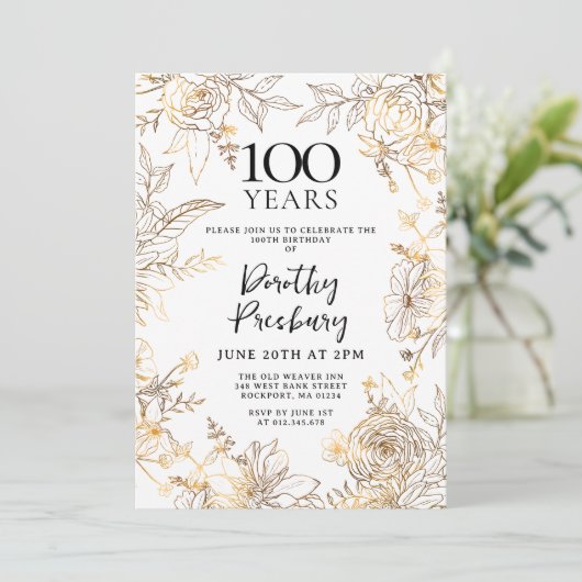 100. Geburtstagsparty Einladung (Stehend Vorderseite)