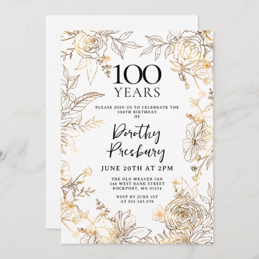 100. Geburtstagsparty Einladung (Vorne/Hinten)