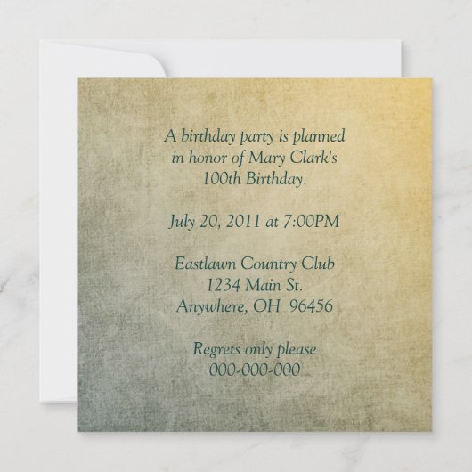 100. Geburtstagsparty Einladung (Rückseite)