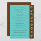 100. Geburtstagsparty Einladung Aqua und Brown (Vorne/Hinten)