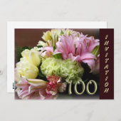 100. Geburtstagsparty Einladung - Blume Bouquet (Vorne/Hinten)