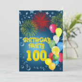 100. Geburtstagsparty Einladung mit Ballons (Stehend Vorderseite)