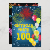 100. Geburtstagsparty Einladung mit Ballons (Vorne/Hinten)