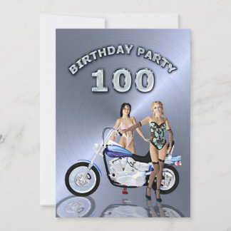 100. Geburtstagsparty Einladung mit Motorrad