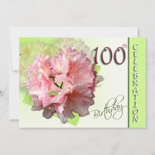 100. Geburtstagsparty Einladung, Rosa Rhododendron Einladung (Vorderseite)