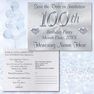 100. Geburtstagsparty Einladungen oder Save the Da