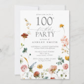 100. Geburtstagsparty Elegant Bloral Blush Pink Einladung (Vorderseite)