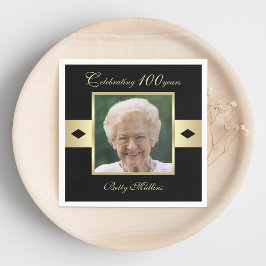 100. Geburtstagsparty Foto auf Black Paper Serviette