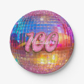 100. Geburtstagsparty Gold Pink Glitzer Disco Ball Pappteller (Vorderseite)