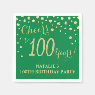 100. Geburtstagsparty Green und Gold Diamond Serviette