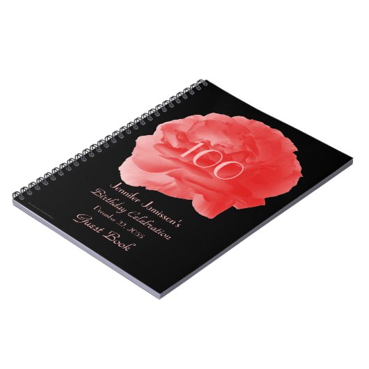 100. Geburtstagsparty Guest Book, Coral Rose Petal Notizblock (Linke Seite)