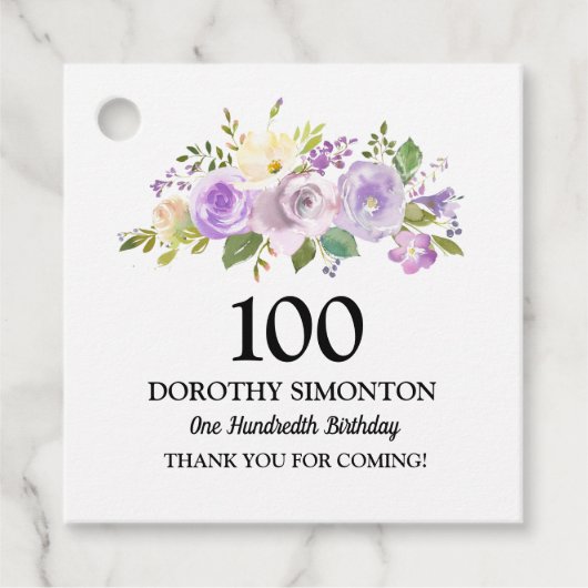 100. Geburtstagsparty Lila Rose Geschenkanhänger (Vorderseite)