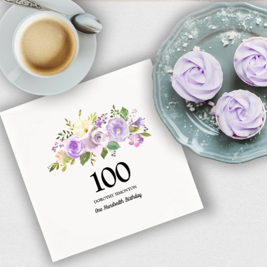 100. Geburtstagsparty Lila Rose Serviette
