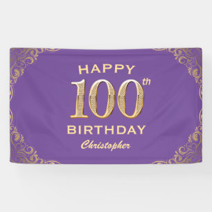 100. Geburtstagsparty Lila und Gold Glitzer Frame Banner